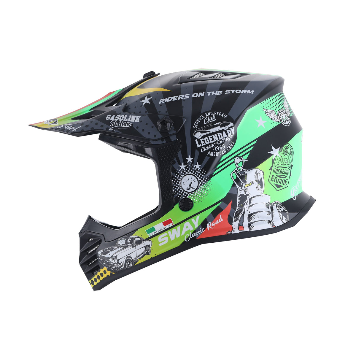 SWAY 618 Gasoline Green Grey Red Çocuk Cross Motosiklet Kaskı