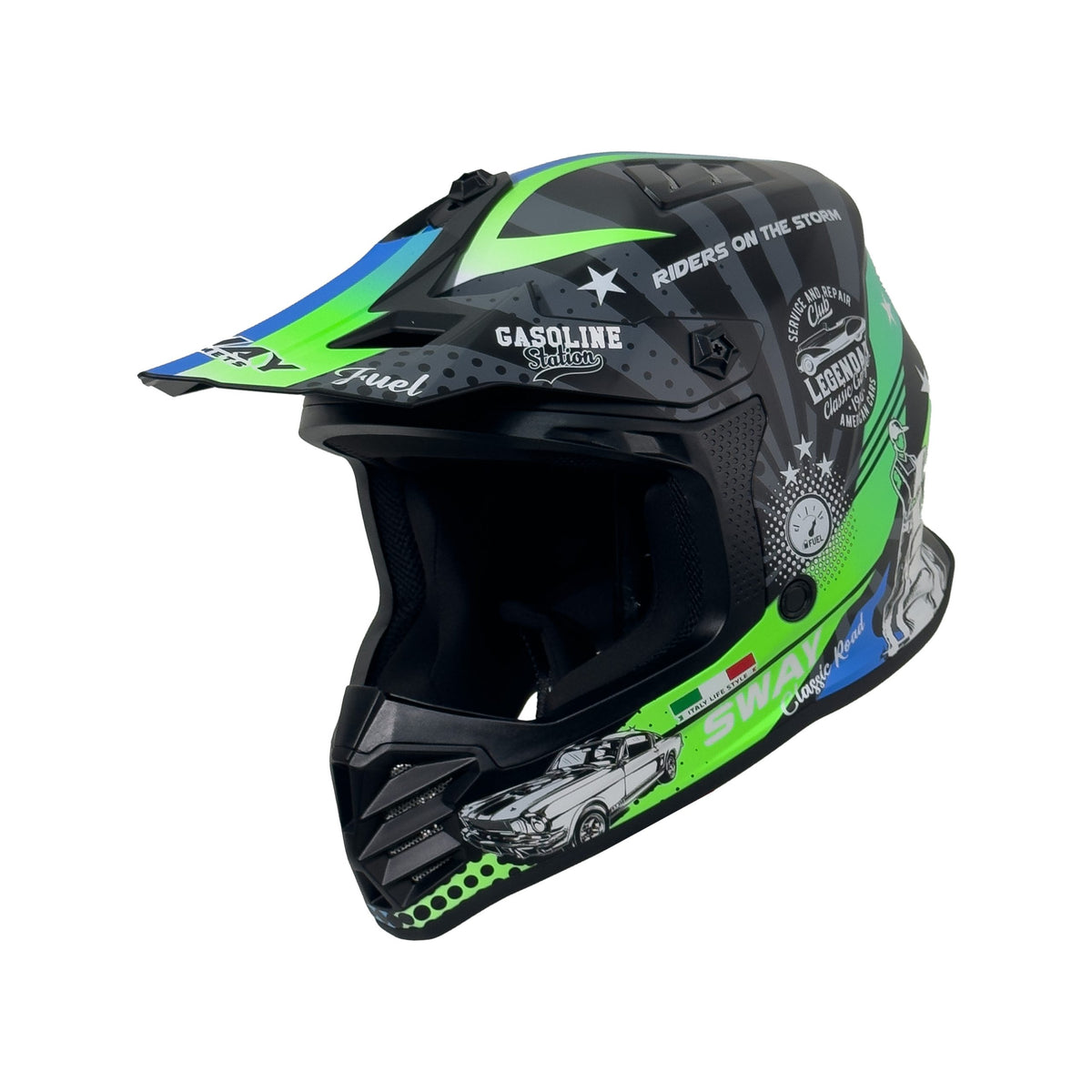 SWAY 618 Gasoline Green Grey Blue Çocuk Cross Motosiklet Kaskı