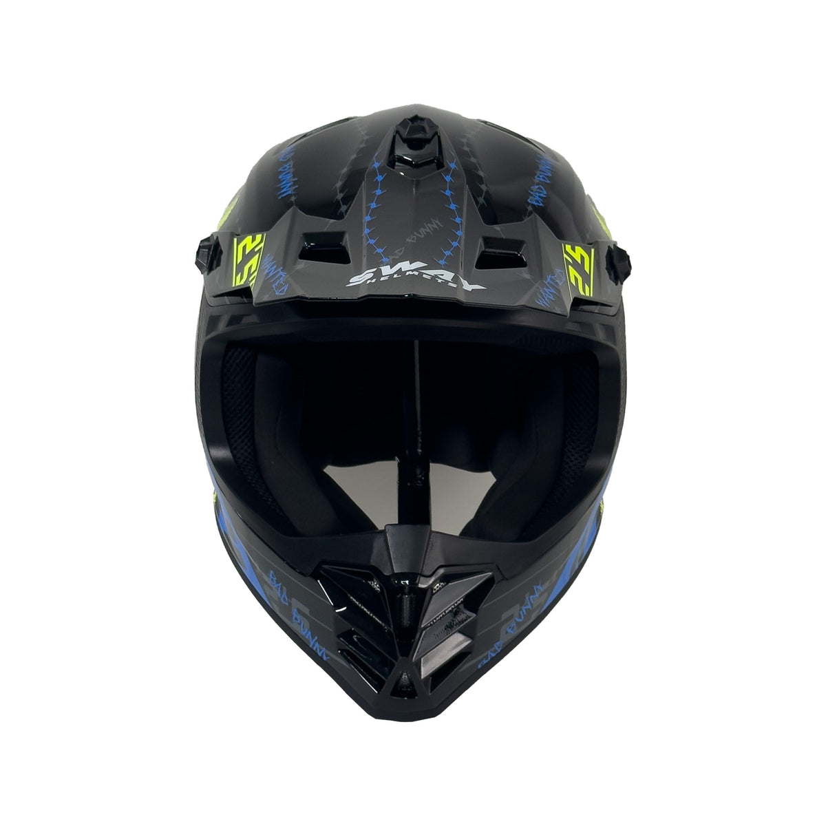 SWAY 618 Bunny Gloss Black Blue Çocuk Cross Motosiklet Kaskı