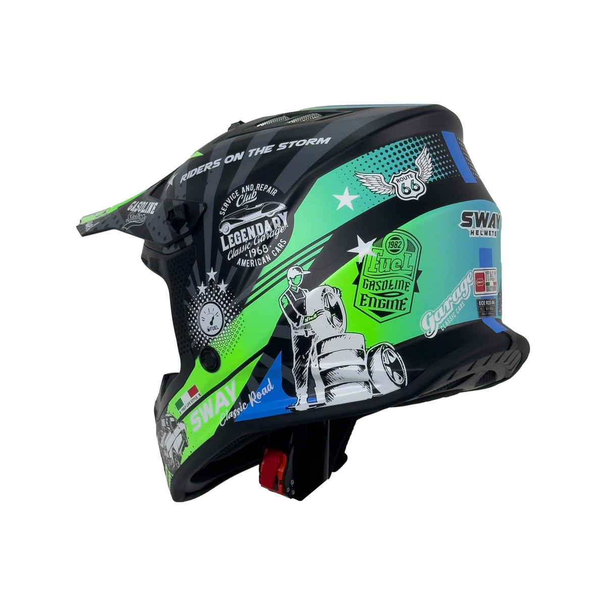 SWAY 618 Gasoline Green Grey Blue Çocuk Cross Motosiklet Kaskı