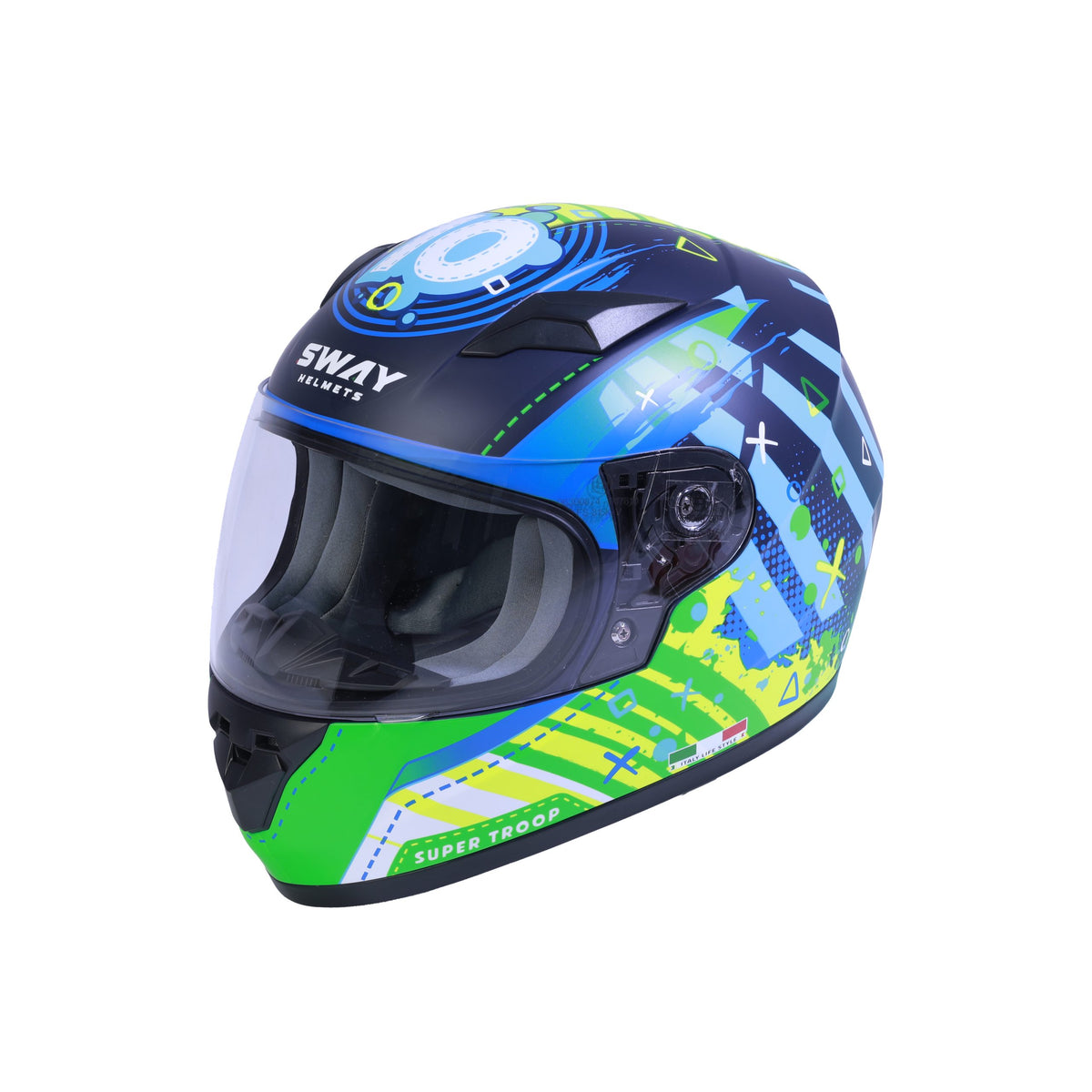 SWAY SW 815K ALIEN Blue Green Full Face Çocuk Motosiklet Kaskı